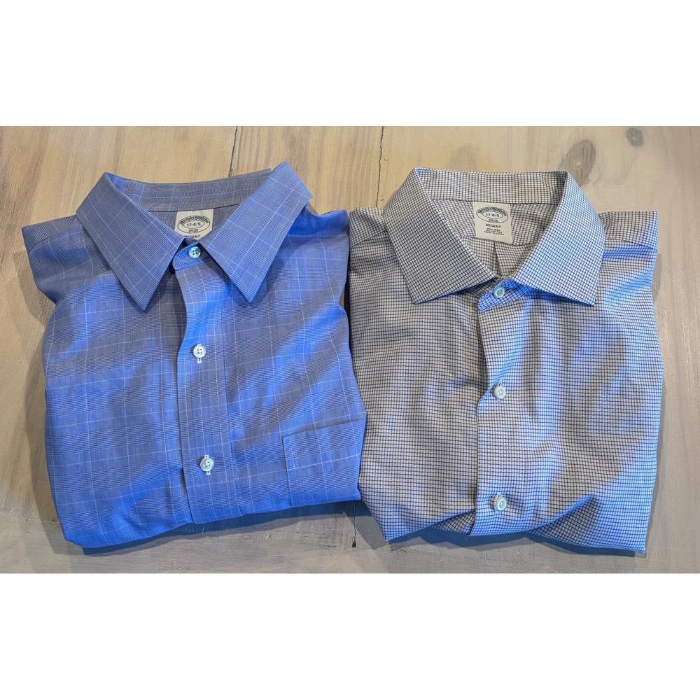 Lot of 2 Brooks Brothers 1818 Regent Non-Iron Dress Shirts Mens 17 4/5 Blue